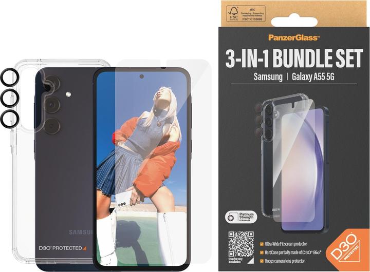PanzerGlass Bundle vetro ultra largo + custodia + obiettivo (1 Pezzo/i, Samsung Galaxy A55, Samsung Galaxy A54 5G)