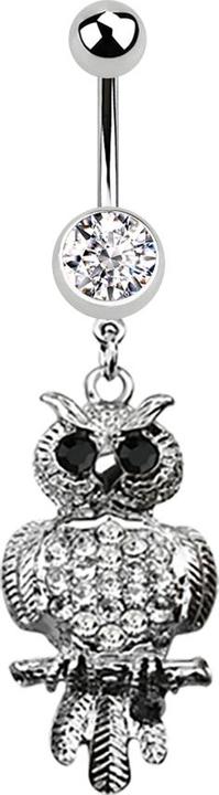 Produktbild Star Piercing Banane silber mit Anhänger Eule schwarz und silber (Chirurgenstahl 316L, ohne Messing)