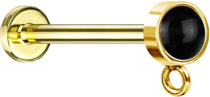 Star Piercing Micro Labret Innengewinde vergoldet mit Zylinder schwarzer Onyx Stein Ring für Anhänger (Chirurgenstahl 316L, Mineralisch, ohne Messing)