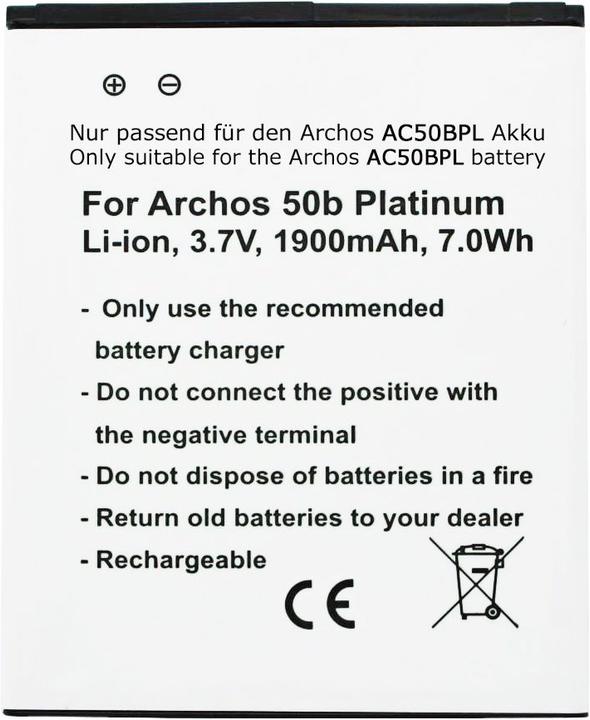 Immagine prodotto AccuCell Batteria per Archos AC50BPL Batteria Archos 50b Platinum