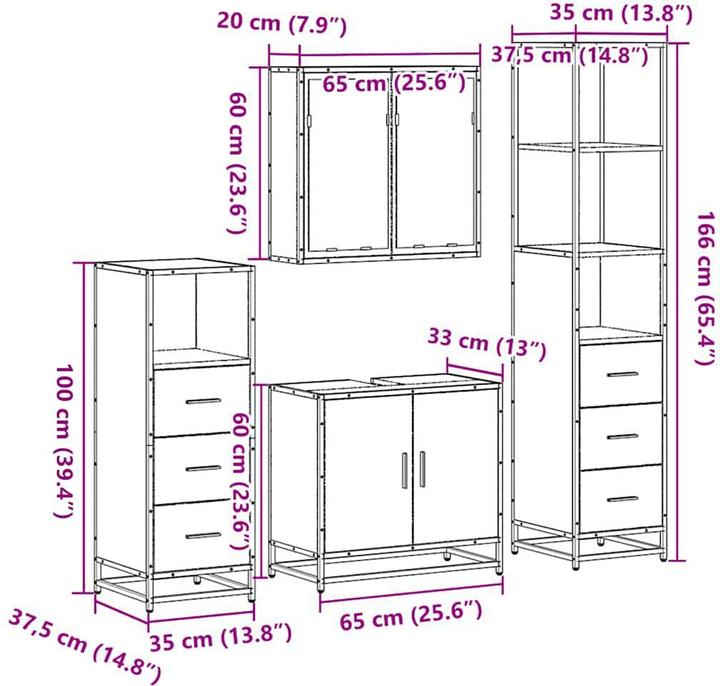 Image du produit VidaXL Ensemble de meubles de salle de bains 4 pièces Gris Sonoma Bois composite Ensemble de meubles de