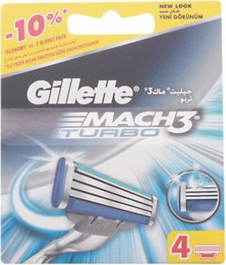 Gillette MACH 3 TURBO cargador 4 recambios (4 x)