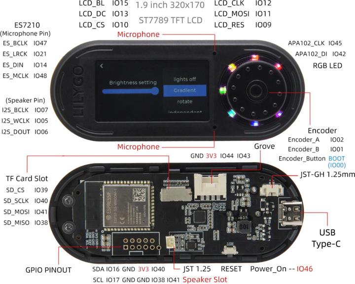 Image du produit Lilygo T-Embed Noir ESP32-S3 avec encodeur et affichage