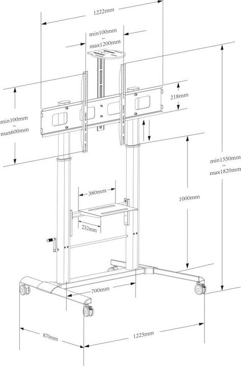 Produktbild Techly TV Trolley für LCD LED TV 132,08-279,40cm 52-110Zoll schwarz mit Ablage (110", 120 kg)