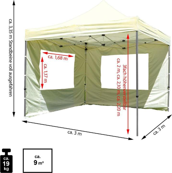Produktbild VCM PROFI Falt Pavillon mit 4 Seitenteilen 3x3m champagner wasserdichtes Dach Zelt (300 cm, 300 cm)
