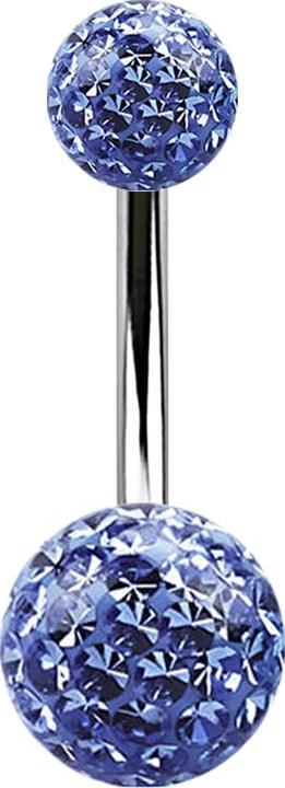 Image du produit Star Piercing Banane argentée avec deux boules de cristal bleu clair époxy de protection (Acier chirurgical 316L)