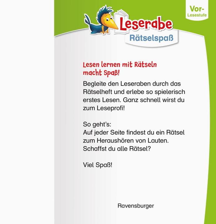 Produktbild Ravensburger Leserabe Rätselspass - Abc-Rätsel für Lesestarter ab 5 Jahren - Vor-Lesest (Deutsch, Tanja Bürgermeister, 2022)