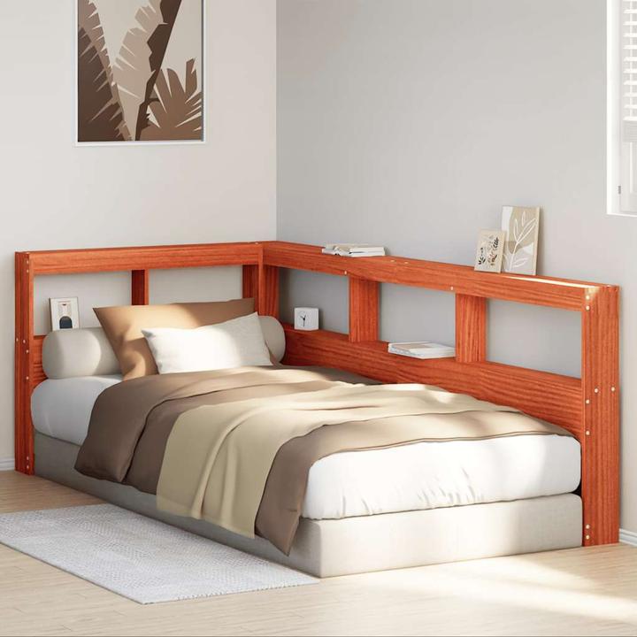 Actual product image VidaXL Headboard with bookcase L-shaped wax brown 80 cm solid wood
