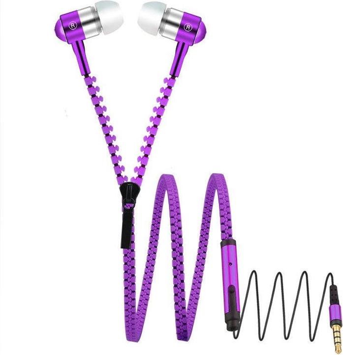 Produktbild Hermex In Ear ZIPPER Headset mit Fernbedienung LILA für alle Android Smartphones (keine Geräuschunterdrückung, Kabelgebunden)