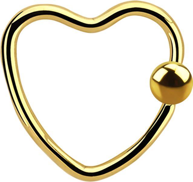 Actual product image Star Piercing Micro Ball Closure Ring Gold Plated Heart with Ball (Surgical steel 316L, without brass)