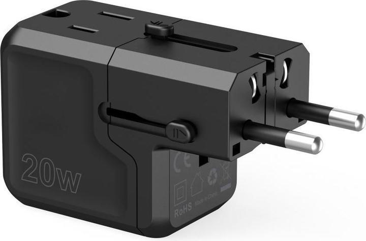 Actual product image Choetech PD6038 USB-C USB-A PD 20W Travel Charger USA EU UK AU - Black (20 W)