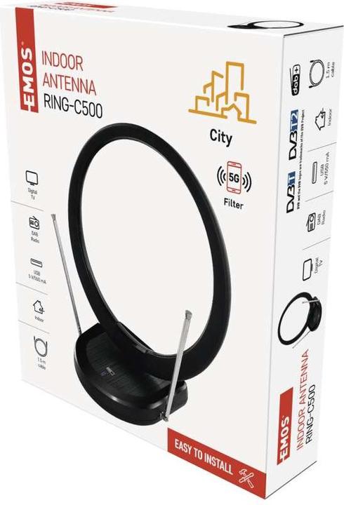 Image du produit Emos Antenne intérieure CITY RING-C500, filtre DVB-T2, DAB, LTE/4G/5G (Antenne d'intérieur, DVB-T / -T2)