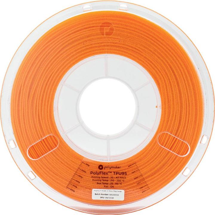 Image du produit Polymaker PD01006 Filament PolyFlex TPU-95A TPU flexible 1.75 mm 750 g Orange 1 (TPU, 1.75 mm, 750 g, Orange)