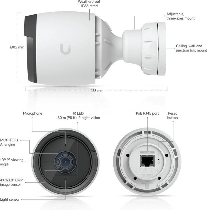 Actual product image Ubiquiti UniFi Protect G6 Netv??rksoverv??gningskamera Udend??rs Indend??rs 3840 x 2160 (3840 x 2160 pixels)