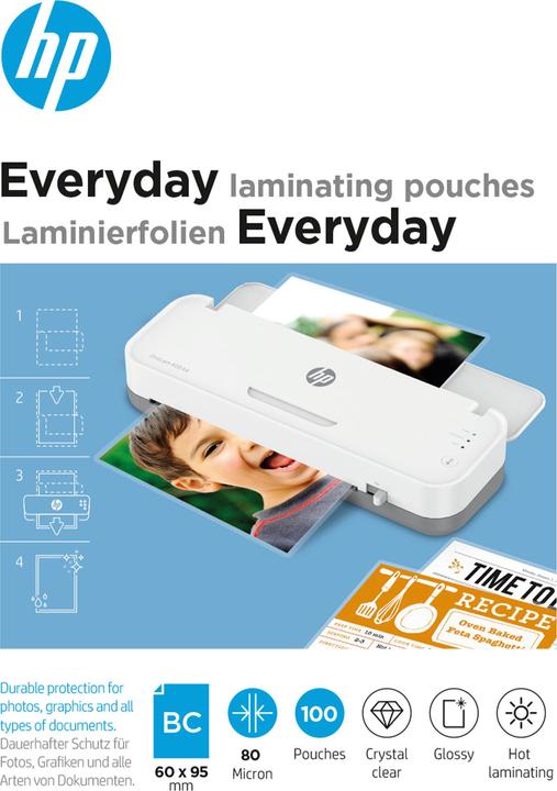 Produktbild HP Laminierfolie Everyday Visitenkarten 80 µm, Glänzend (60 x 95 mm, 100 Stück, 80 µm)