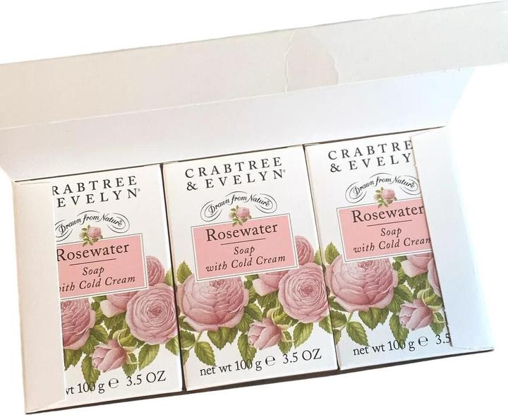 Floris Crabtree & Evelyn Set Trio Rosewater Hydrating Soap Bar - 3 Stück, 100 Gramm (Handseifenspender)