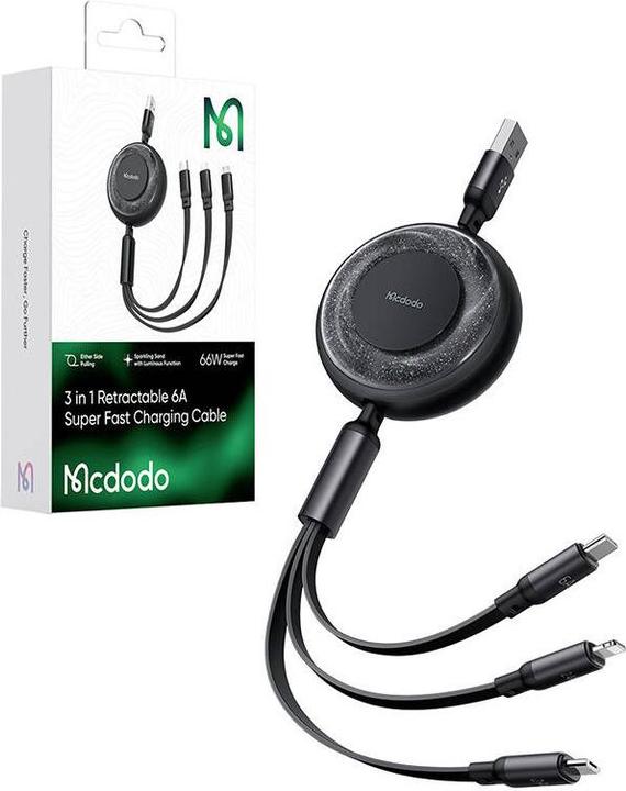 Produktbild Mcdodo 3-in-1 USB-C to USB-C / Lightning / Micro USB cable, CA-3730, 1.2m (black) (1.20 m, 60 W)