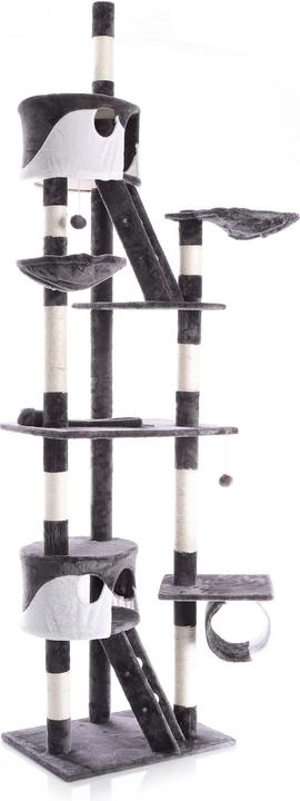 Actual product image Wiltec Cat Tree Scratching Post Climbing Tree 240-260cm in Grey/White with Caves, Hammocks and Platforms (260 cm, White, Grey)