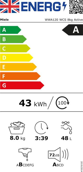 Label énergétique Miele WWA120 WCS (8 kg, Droite)