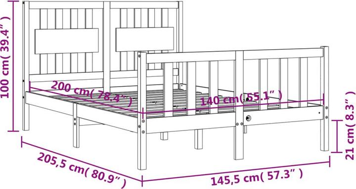 Actual product image VidaXL Massivholzbett mit Kopfteil 140x200 cm (140 x 200)