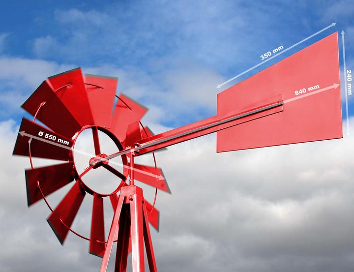 Image du produit Wiltec Moulin à vent rouge de 245 cm de haut Carillon de jardin