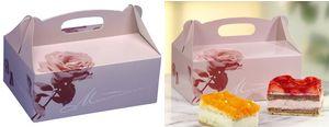 Actual product image Papstar Pastry box with handle, 200 x 130 x 90 mm made of cardboard, material thickness: 350 g/sqm, colour: (20 x)