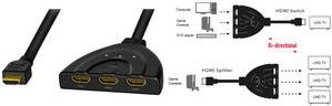Produktbild LogiLink HD0040 HDMI Splitter 1x3/3x1-Port, 4K/30 Hz, CEC,bidirect, pigtail