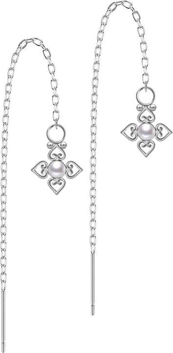 Produktbild Star Piercing Ohrstecker silber freifallende Kette Perle weiss vier filigrane Herzen (Chirurgenstahl 316L, ohne Messing)