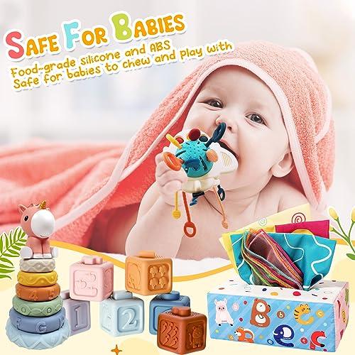 Produktbild Activity Board 4 in 1 Baby Spielzeug 6 Monate - 3 Jahre, Stapelturm, UFO Silikon Zugschnur Spielzeug