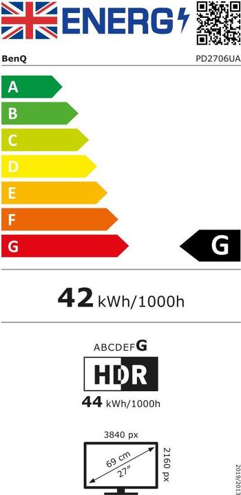 Energy Label BenQ PD2706UA (3840 x 2160 Pixels, 27")