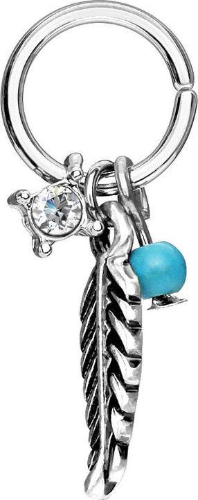 Star Piercing Micro Piercing Ring silber mit Kristallanhänger und Feder silber (Messing, Chirurgenstahl 316L)