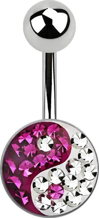Star Piercing Banane silber mit Yin Yang fuchsia (ohne Messing, Chirurgenstahl 316L)