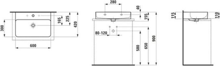 Actual product image Laufen VAL Countertop washbasin, 1 tap hole, without overflow, US closed 600x420mm, H816283 (640 mm, 200 mm)
