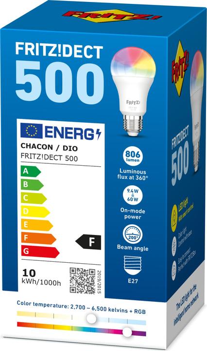 Image du produit AVM Sources lumineuses FRITZ!DECT 500 International (E27, 9.40 W, 806 lm, 1 x, F)