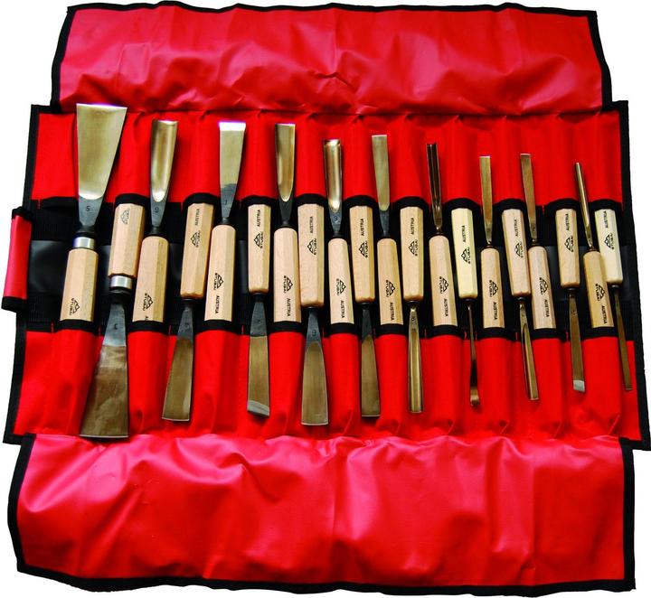 Produktbild Stubai Schnitzeisen-Satz Profi, in roter Rolltasche, 20-teilig (25 mm)