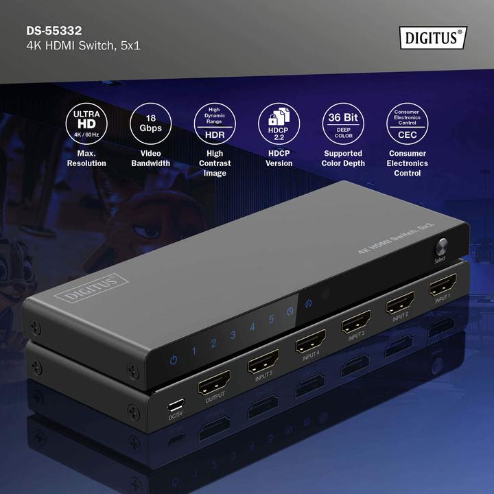 Immagine prodotto Digitus Switch HDMI 4K, 5x1