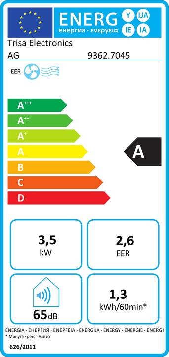Label énergétique Trisa Klimagerät "Cool Mate" 9362.7045 (12000 BTU/h)