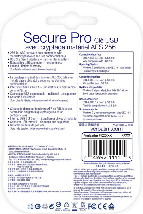 Produktbild Verbatim Usb 3.0 Drive 32gb Secure Data Pro (pc Mac) (32 GB, USB 3.0, USB-A)