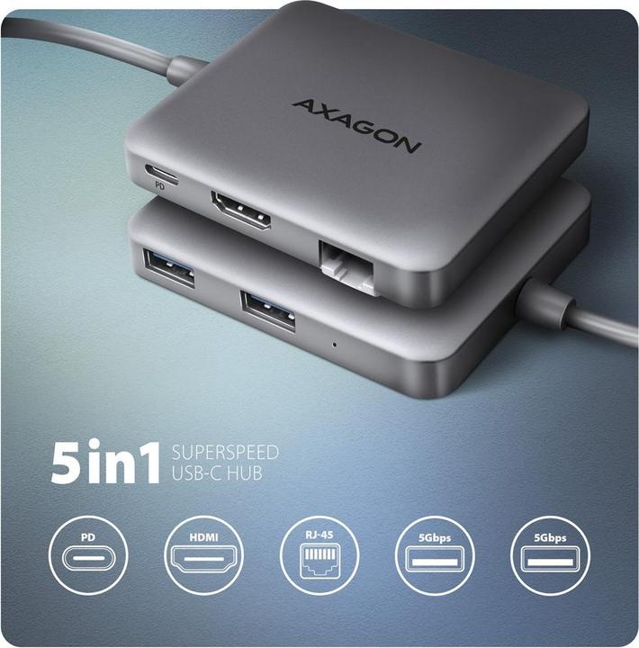 Produktbild Axagon HMC-5HL 2xUSB-A 4K HDMI GLAN PD100W USB-C (USB-C, 4 Ports)