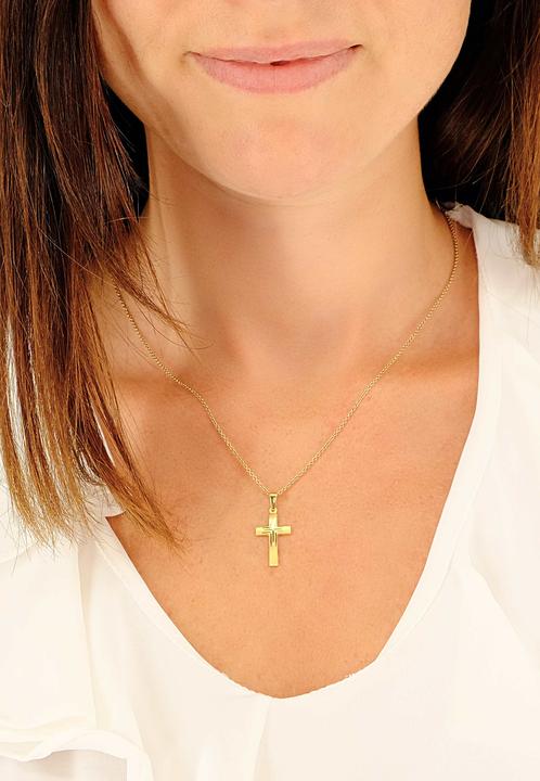 Produktbild Muau Pendant cross yellow gold 750, 25x12mm (Satiniert mit Kreuz-Fantasieschliff)