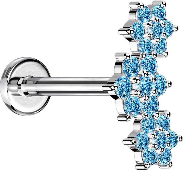 Immagine prodotto Star Piercing Micro labret filo interno argento tre fiori cristalli acqua (Ottone, Acciaio chirurgico 316L)