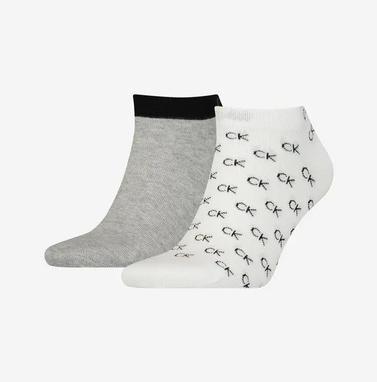 Image du produit Calvin Klein Hommes All Over CK Logo Men's Liner Socks 2 Pack Sneaker, Blanc, 39/42 (39 - 42)