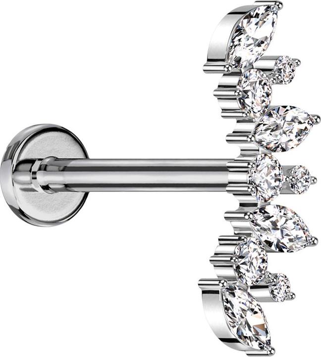 Immagine prodotto Star Piercing Micro Labret filo interno argento scomparti argento quattro ovali e sei cristalli rotondi argento (senza ottone, Titanio G23)