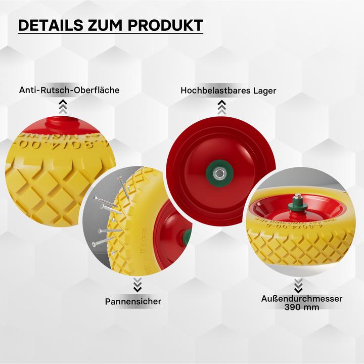 Produktbild Wiltec Schubkarren PU Rad 4.00-8 160kg Vollgummi Polyurethan Reifen pannensicher