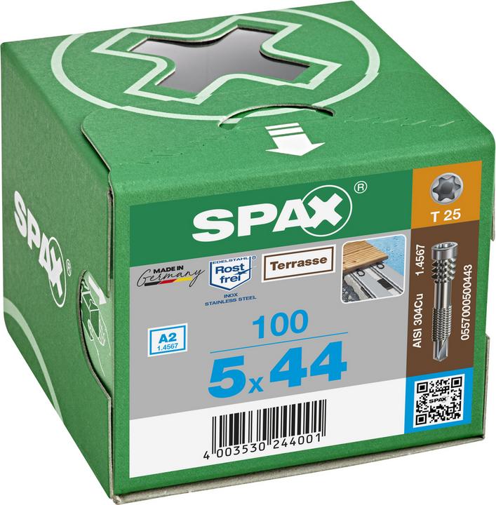 Produktbild Spax Terrassenschraube Alu 5,0 x 44 mm Edelstahl A2 ( 0557000500443 ) 100 Stk Fixiergewinde (100 Schrauben pro Stück)