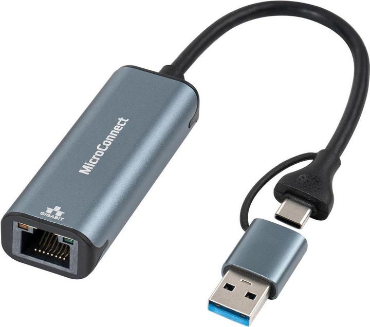 Image du produit MicroConnect Adaptateur réseau USB-C / A vers RJ45 (USB 3.0, USB-C, RJ45 (1x))