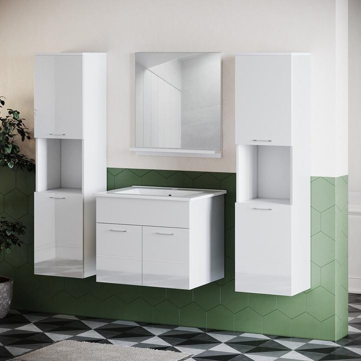 Image du produit SONNI Meuble de salle de bain, meuble haut, blanc étroit, brillant 30 cm, suspension large