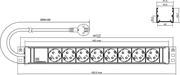Actual product image Bachmann Extension cord (Rack (8 x, CEE 7/3, 2 m)