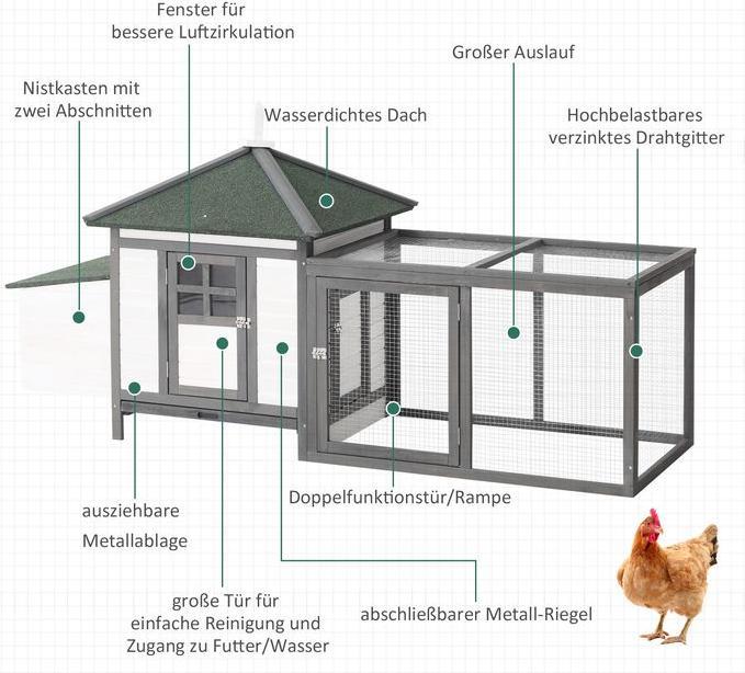 Image du produit Swisshandel24 Poulailler Bantam Poulailler Bantam avec parcours Etable avec perchoirs Nichoir Extérieur Winter