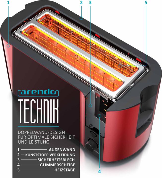 Image du produit Arendo Grille-pain 4 disques en acier inoxydable à fente longue, support à petits pains, écran avec